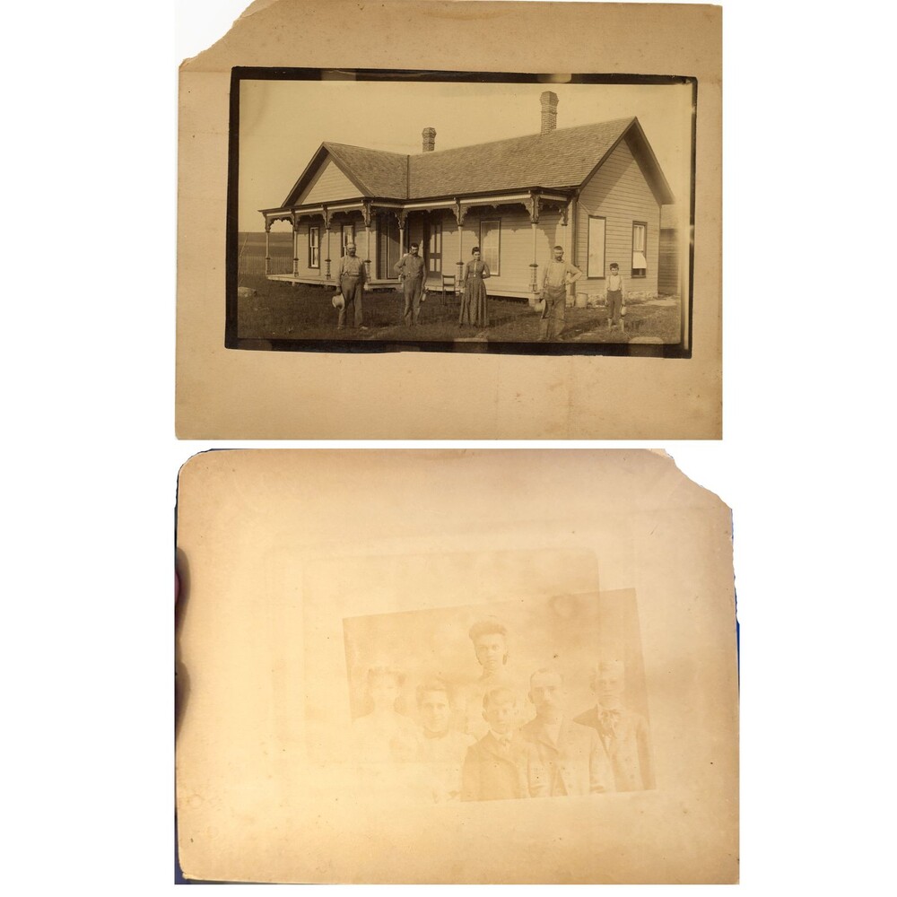 Antique Mounted Family Photograph Sepia Photo Ghost Image Transfer Oddity